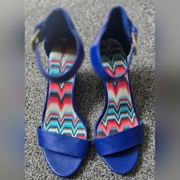 American Eagle Blue Wedge Pump Heel Ankle Strap Peep Toe Woman's Size 7.5 - Picture 10 of 15